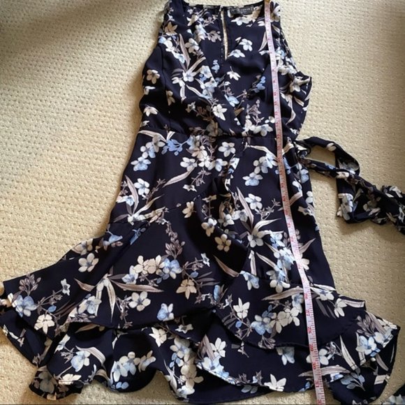 DRESS FORUM Blue Floral Sleeveless Ruffle Tie Mini Dress - Picture 10 of 13